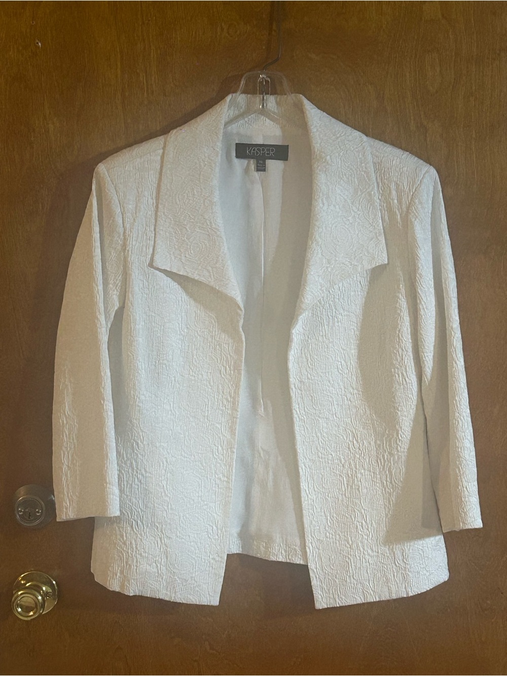 Kasper White Textured Open-Front Blazer Jacket